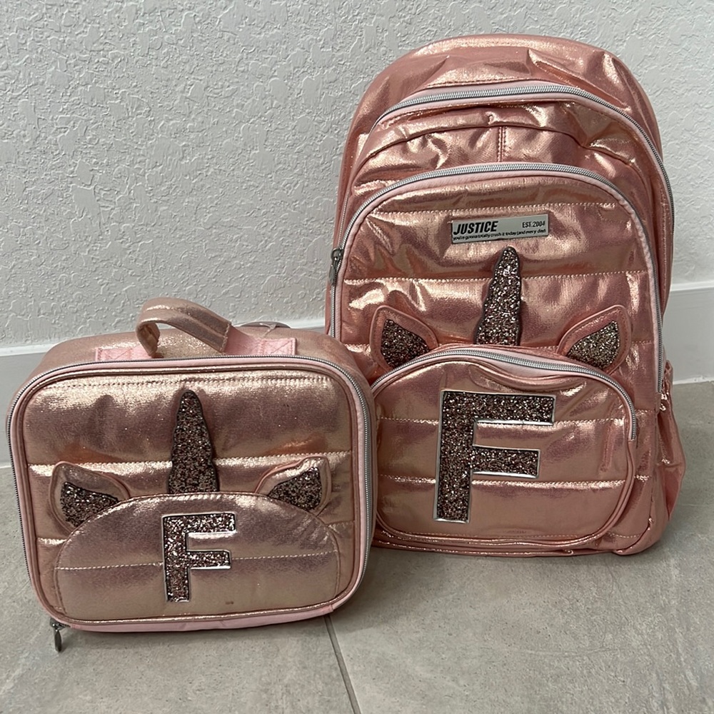Rose Gold Unicorn Backpack and lunchbox Set